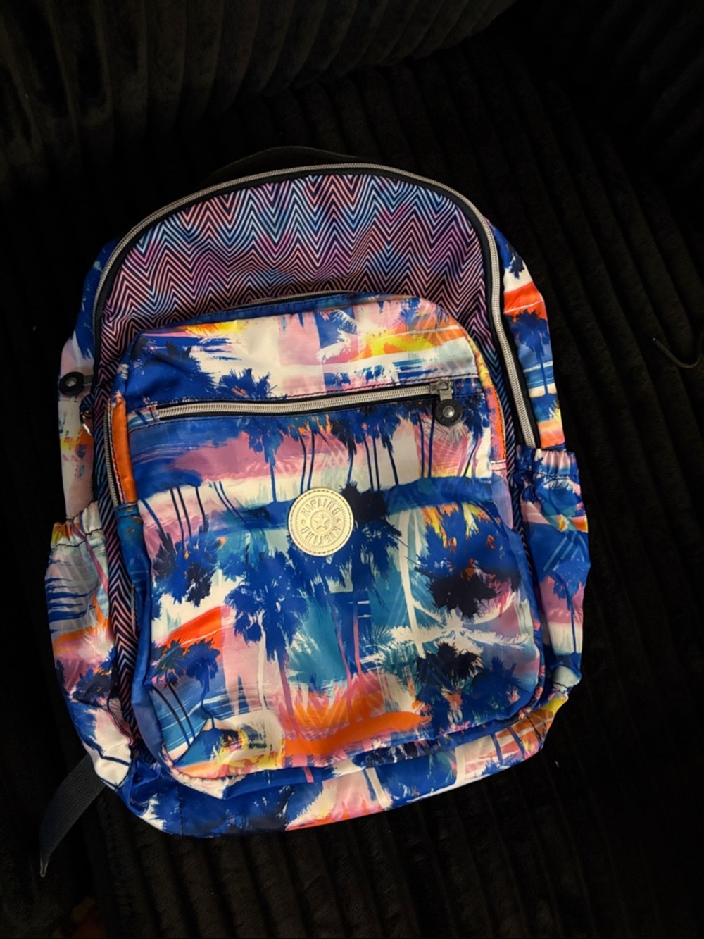 Kipling Blue & Pink Palm-Print Backpack